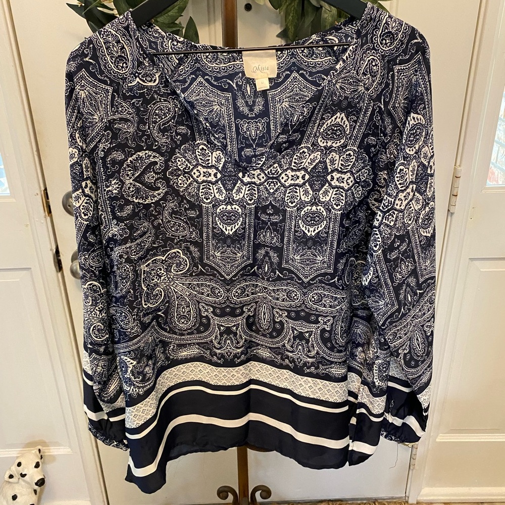 Misia Silky Bandana Print Top LS M Oversized